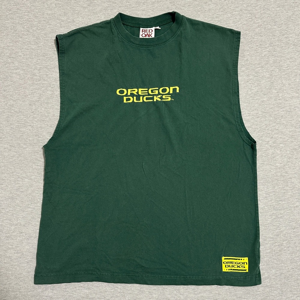 Red Oak Oregon Ducks Sleeveless T-Shirt Cotton NCAA Muscle Tee Green Mens XL